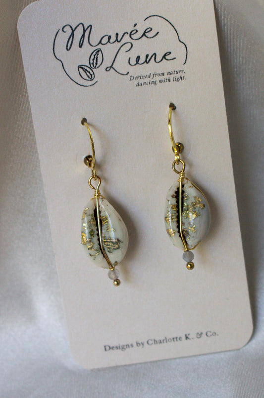 Moonstone Shell-Studded Earrings