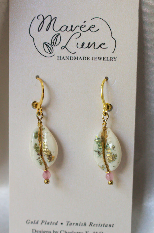 Pink Quartz Shell-Studded Earrings