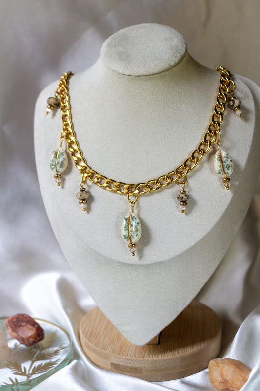 Pastel Pink Dalmatian Jasper Chunky Curb Necklace