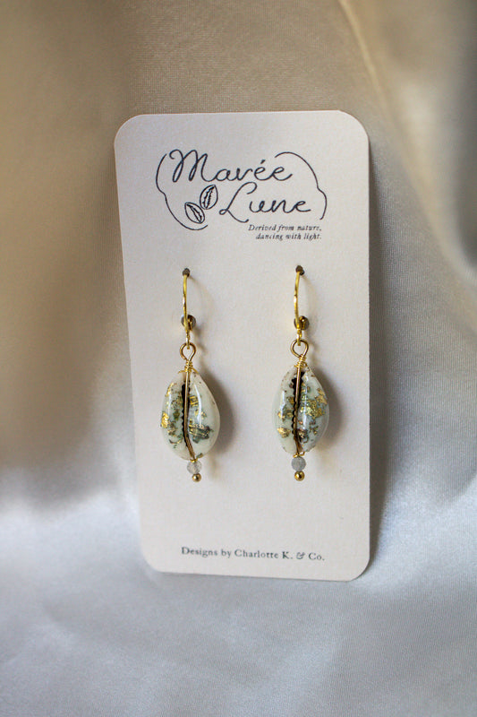 Moonstone Shell-Studded Earrings